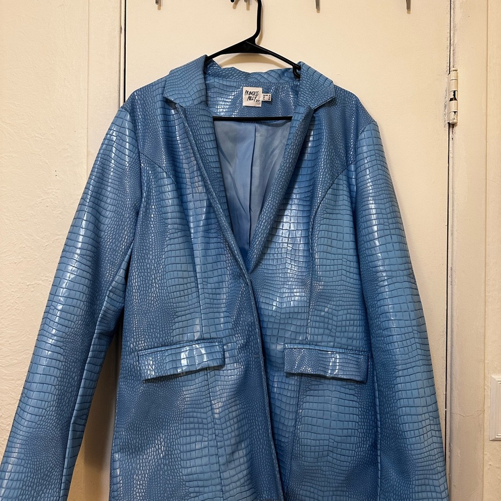 Princess Polly- Blue Croc-Embossed Jacket